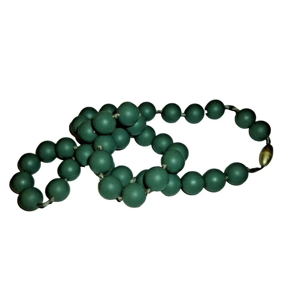 Vintage Style Matte Sage Green‎ Knotted Bead Strand Necklace Barrel Clasp Long